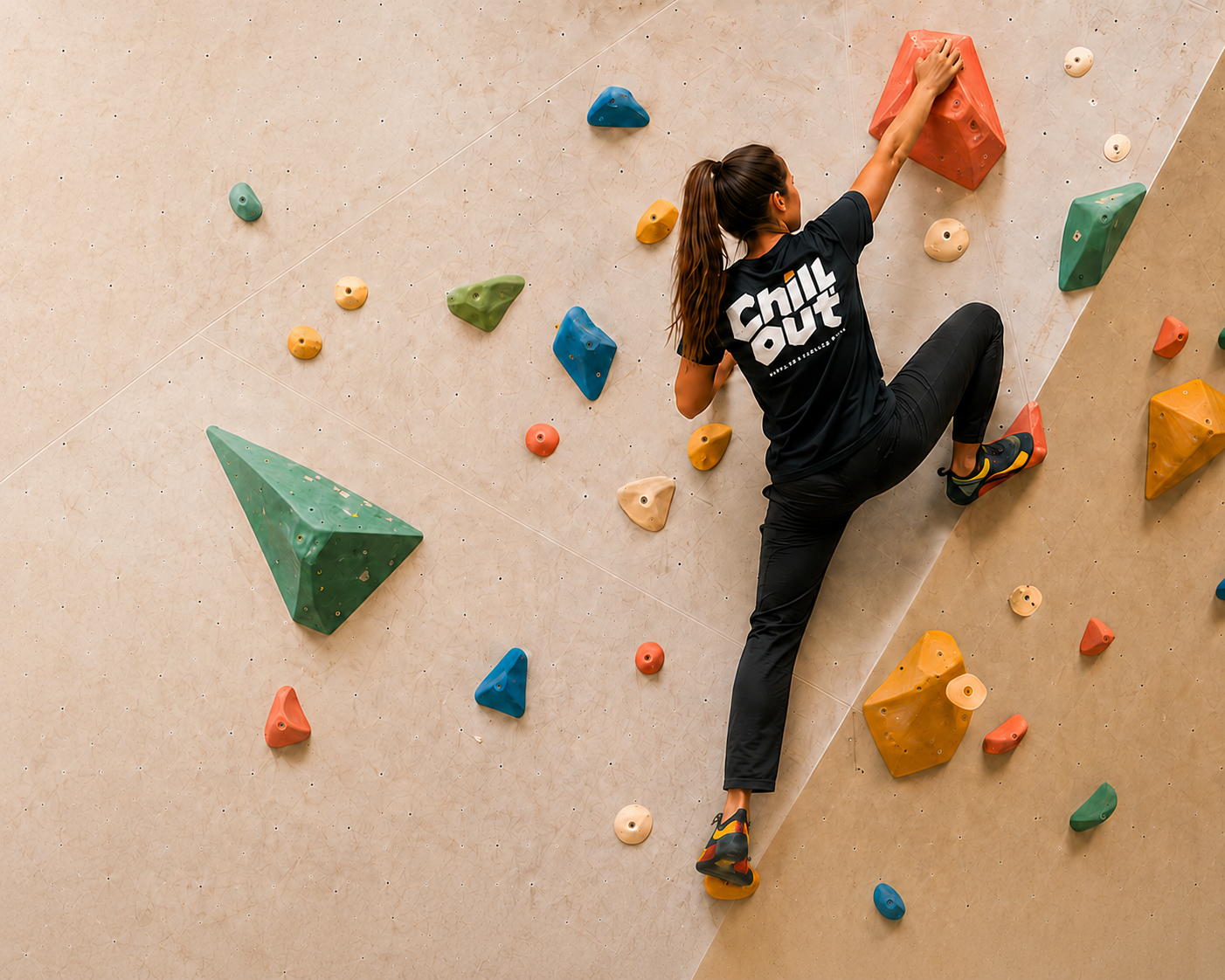 A climber on the Chill out bouldering wall
